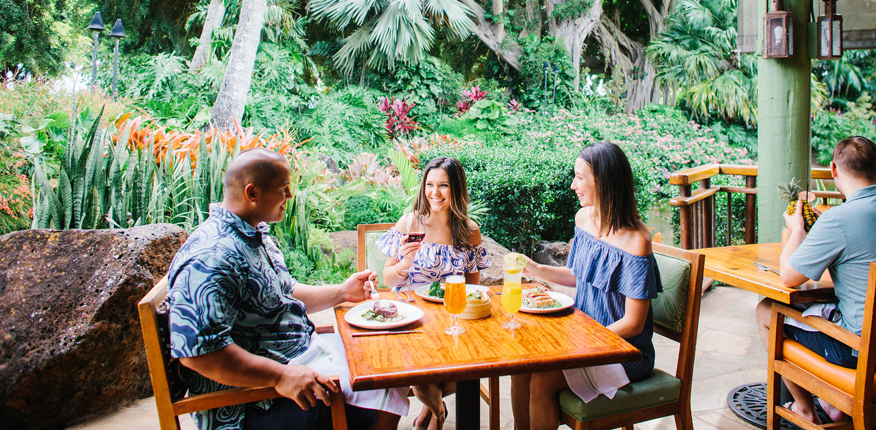 A group of friends enjoying lunch at Keoki's